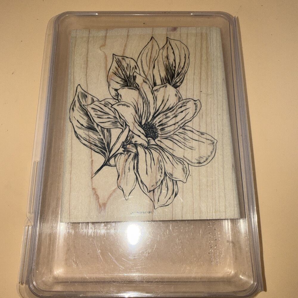 Stampin' Up! FROM THE GARDEN Large Magnolia Flower Wood Rubber Stamp 5X6” NEW - Picture 1 of 2